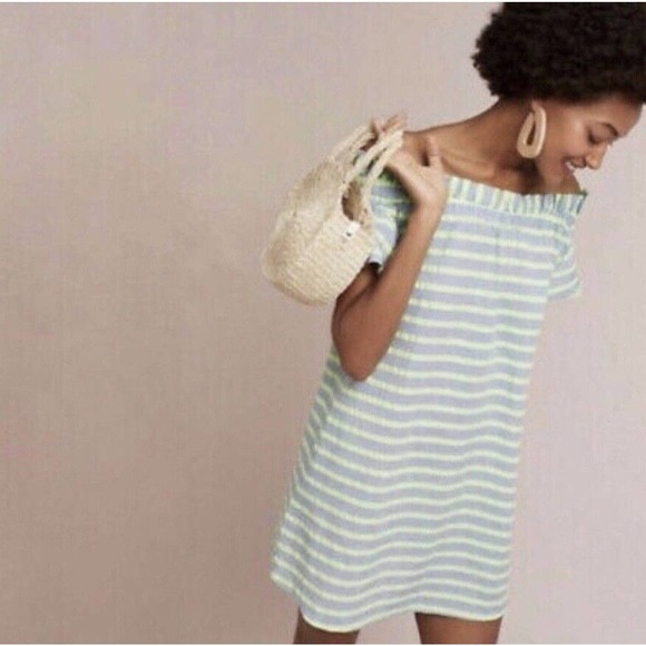Anthropologie | Corey Lynn Calter Stripe Dress XS Off Shoulder Tunic Green - Picture 1 of 10